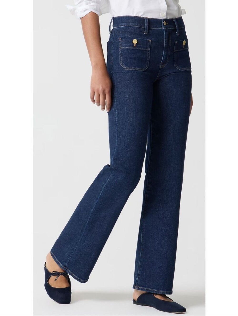 J Crew Sailor Jeans Full Length Slim Wide Leg Dark Wash Denim High Waisted Rise